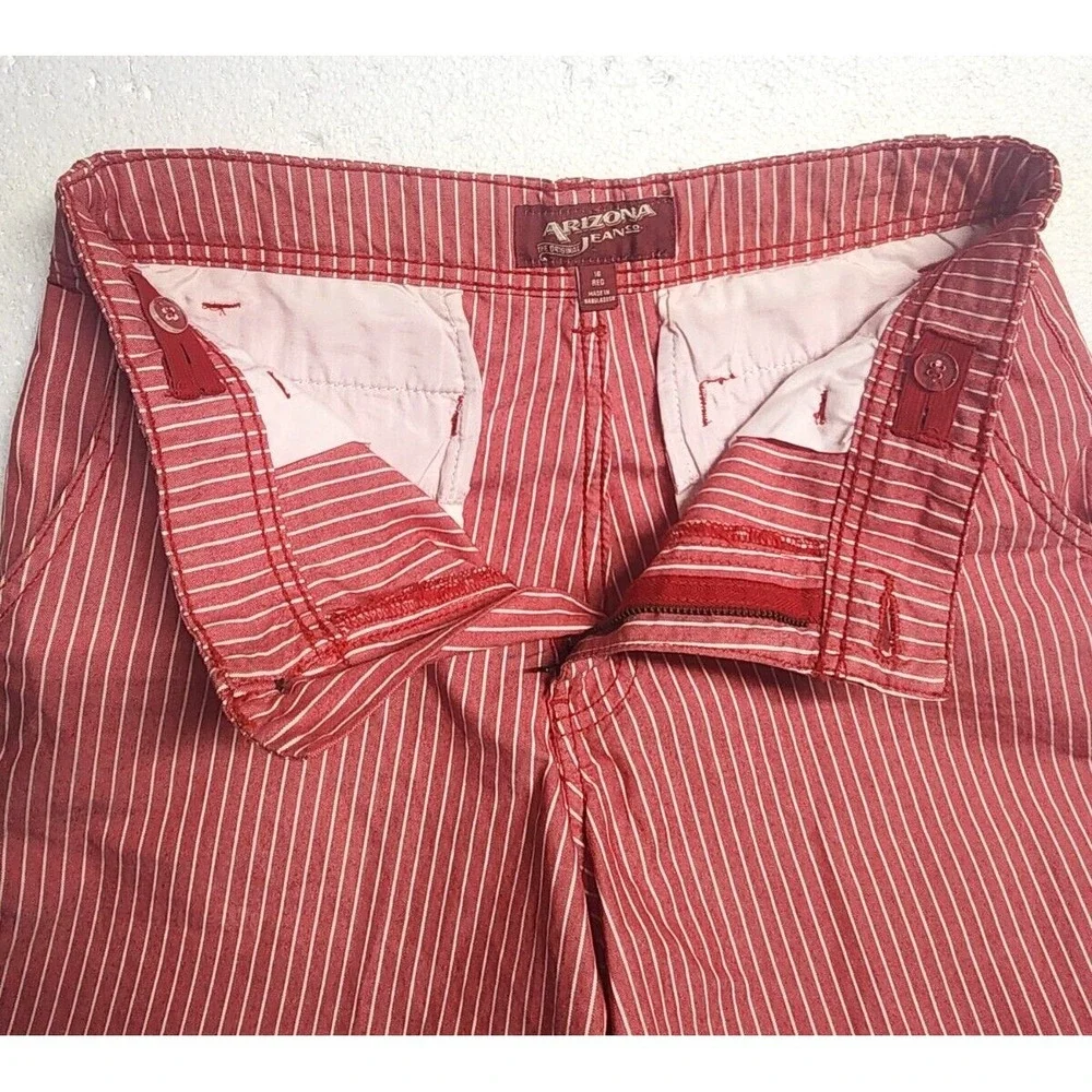 Arizona Jean Co Shorts Youth Size 16 Red White Striped Casual Chino Flat Front